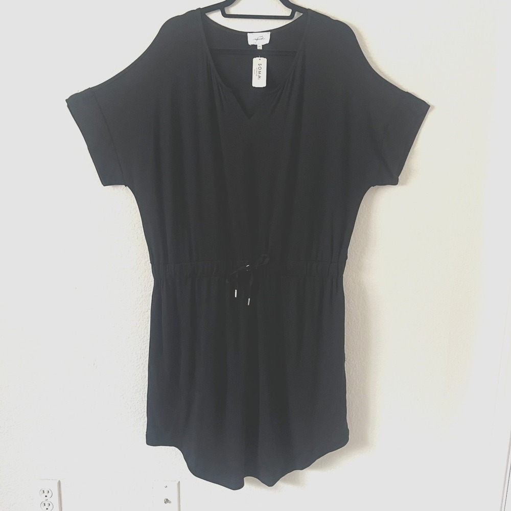 NWT Soma Sz XXL Weekend‎ Softlite Tee Shirt Dress Drawstring Black Comfy Errands